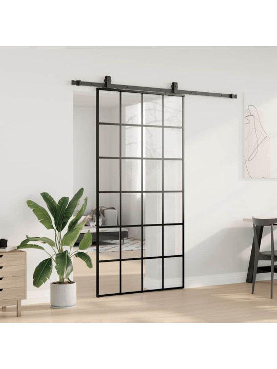 Bīdāmās durvis ar stiprinājumiem, melns, stikls, 102x205 cm