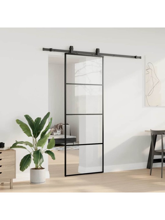 Bīdāmās durvis ar stiprinājumiem, melns, stikls, 76x205 cm