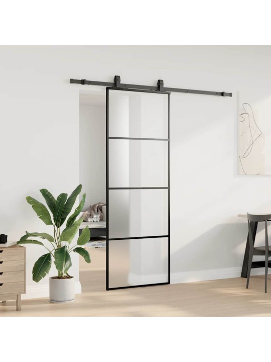 Bīdāmās durvis ar stiprinājumiem, melns, stikls, 76x205 cm