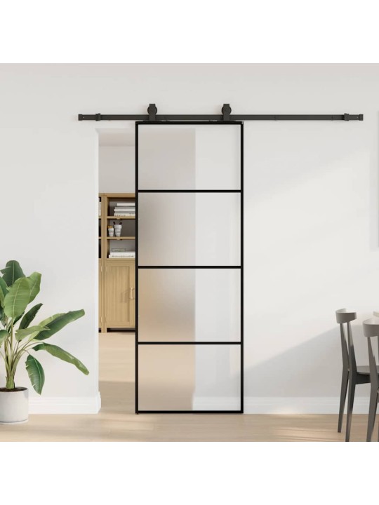 Bīdāmās durvis ar stiprinājumiem, melns, stikls, 76x205 cm