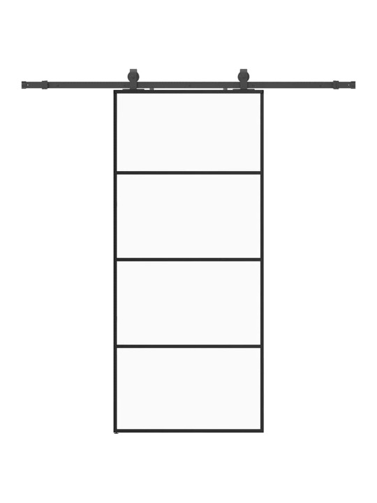 Bīdāmās durvis ar stiprinājumiem, melns, stikls, 90x205 cm