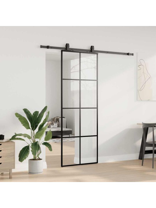 Bīdāmās durvis ar stiprinājumiem, melns, stikls, 76x205 cm