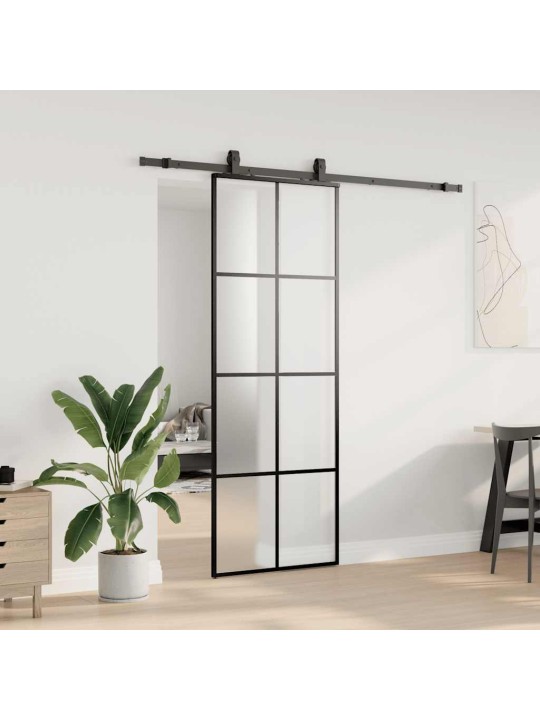 Bīdāmās durvis ar stiprinājumiem, melns, stikls, 76x205 cm