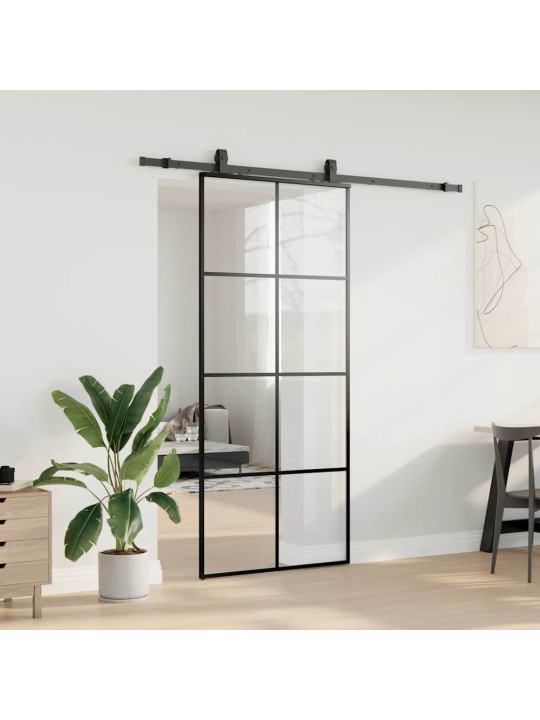 Bīdāmās durvis ar stiprinājumiem, melns, stikls, 90x205 cm