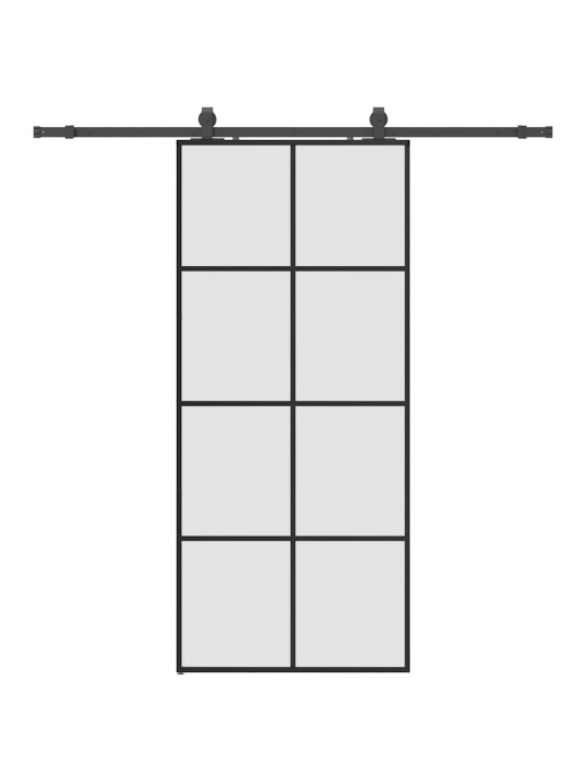 Bīdāmās durvis ar stiprinājumiem, melns, stikls, 90x205 cm