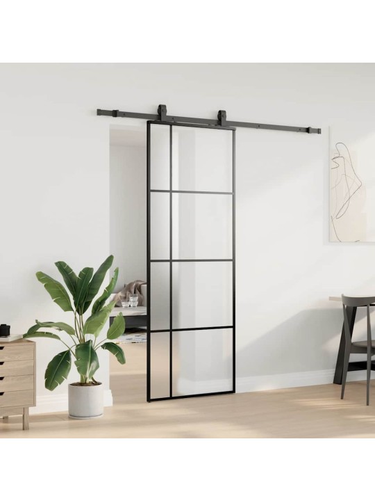 Bīdāmās durvis ar stiprinājumiem, melns, stikls, 76x205 cm