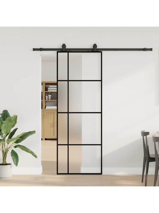 Bīdāmās durvis ar stiprinājumiem, melns, stikls, 76x205 cm
