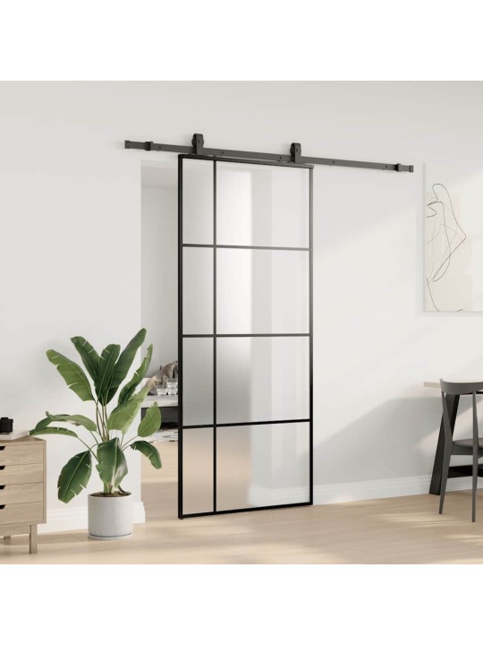 Bīdāmās durvis ar stiprinājumiem, melns, stikls, 90x205 cm