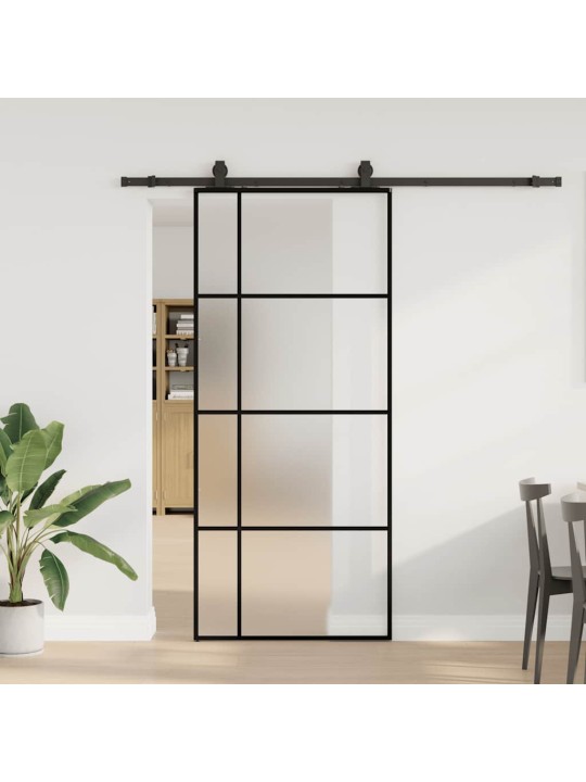 Bīdāmās durvis ar stiprinājumiem, melns, stikls, 90x205 cm