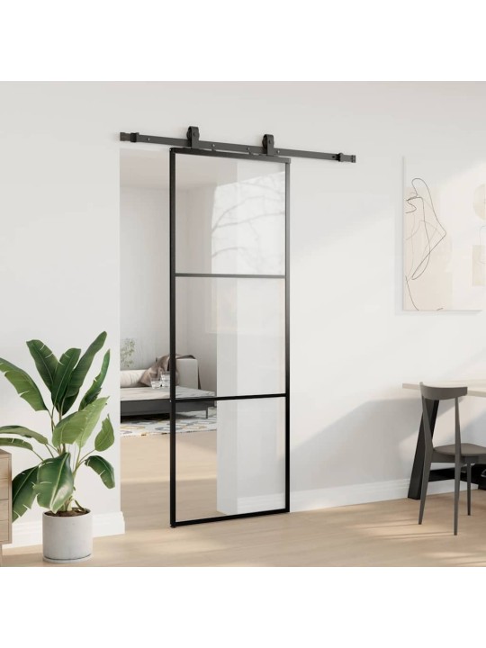Bīdāmās durvis ar stiprinājumiem, melns, stikls, 76x205 cm