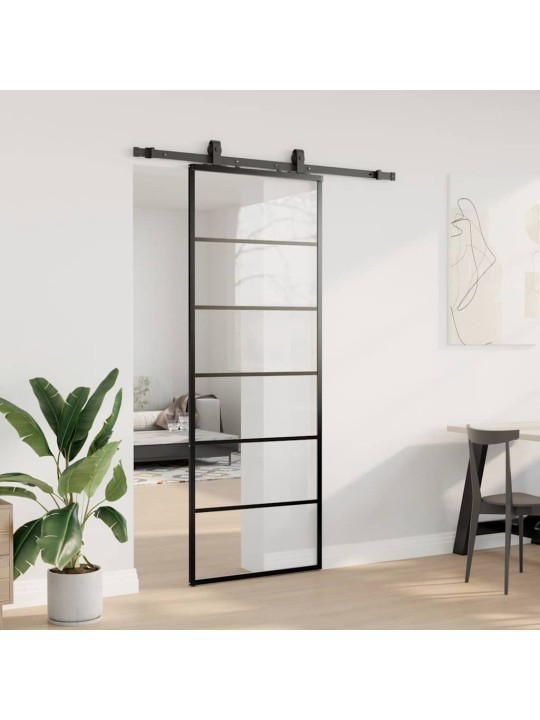 Bīdāmās durvis ar stiprinājumiem, melns, stikls, 76x205 cm