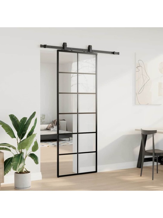 Bīdāmās durvis ar stiprinājumiem, melns, stikls, 76x205 cm