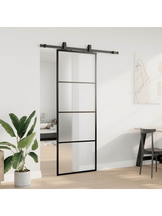 Bīdāmās durvis ar stiprinājumiem, melns, stikls, 76x205 cm