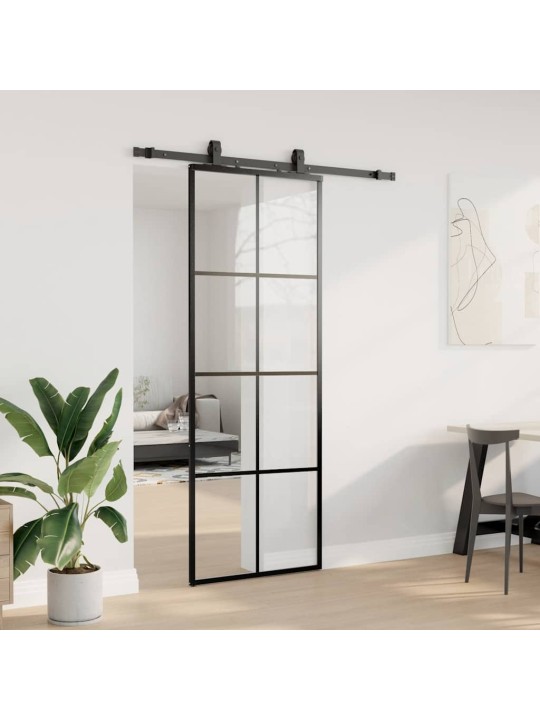 Bīdāmās durvis ar stiprinājumiem, melns, stikls, 76x205 cm