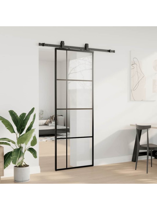 Bīdāmās durvis ar stiprinājumiem, melns, stikls, 76x205 cm