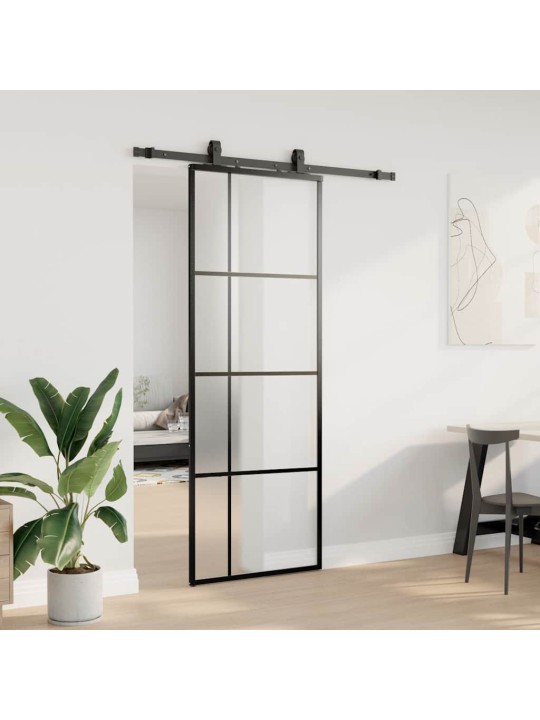 Bīdāmās durvis ar stiprinājumiem, melns, stikls, 76x205 cm