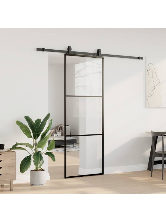 Bīdāmās durvis ar stiprinājumiem, melns, stikls, 76x205 cm