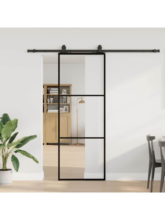 Bīdāmās durvis ar stiprinājumiem, melns, stikls, 76x205 cm
