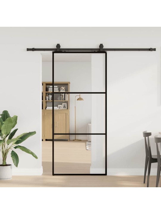 Bīdāmās durvis ar stiprinājumiem, melns, stikls, 90x205 cm
