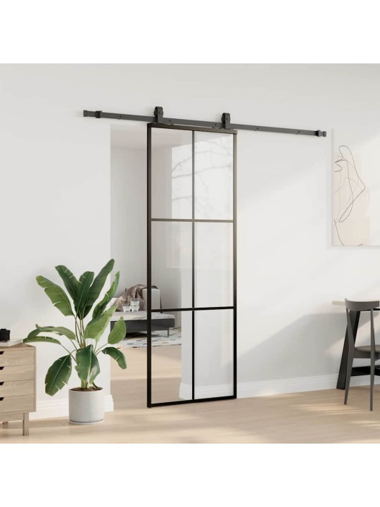 Bīdāmās durvis ar stiprinājumiem, melns, stikls, 76x205 cm