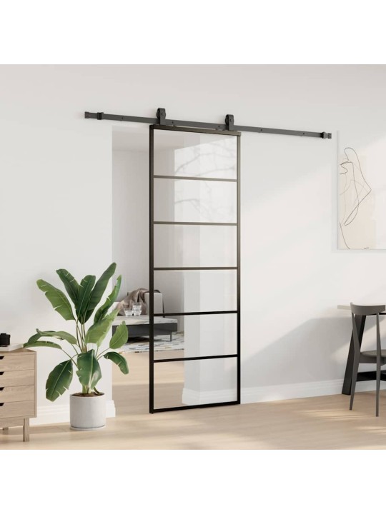 Bīdāmās durvis ar stiprinājumiem, melns, stikls, 76x205 cm