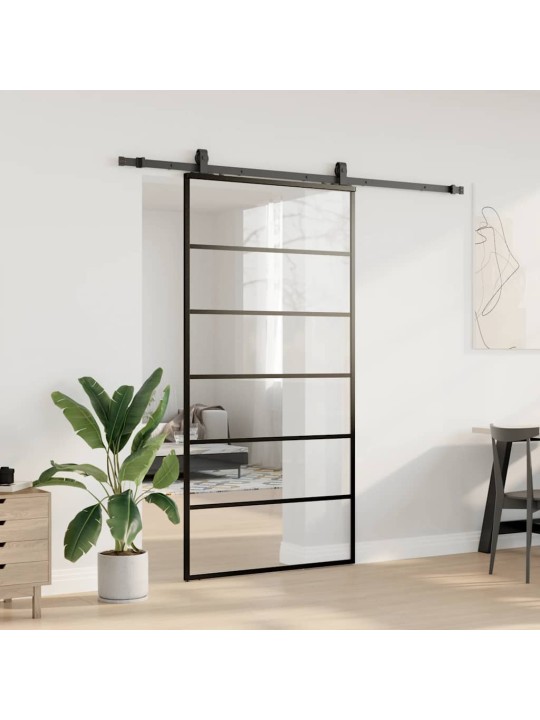 Bīdāmās durvis ar stiprinājumiem, melns, stikls, 102x205 cm