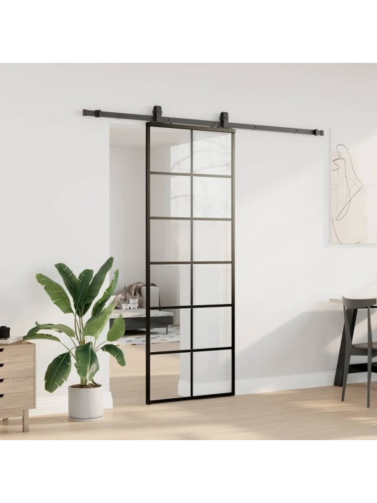 Bīdāmās durvis ar stiprinājumiem, melns, stikls, 76x205 cm