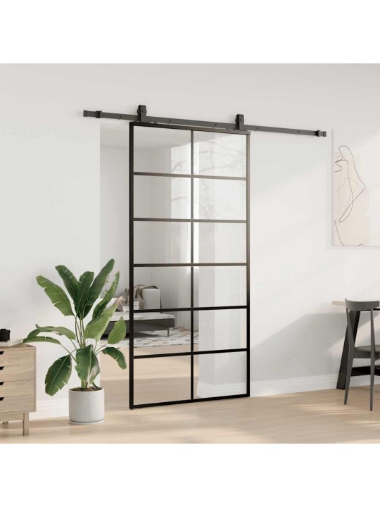 Bīdāmās durvis ar stiprinājumiem, melns, stikls, 102x205 cm