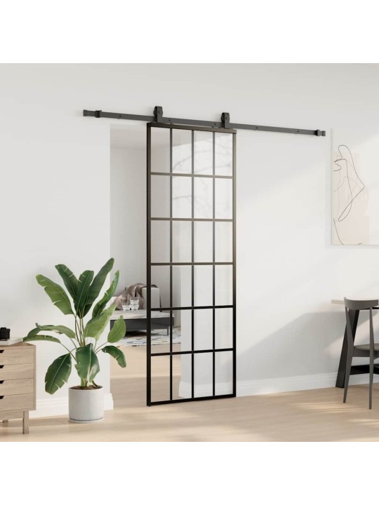 Bīdāmās durvis ar stiprinājumiem, melns, stikls, 76x205 cm