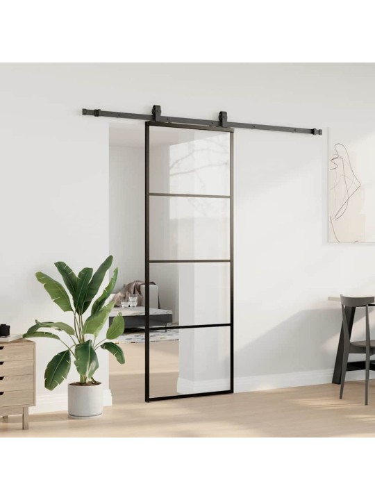 Bīdāmās durvis ar stiprinājumiem, melns, stikls, 76x205 cm