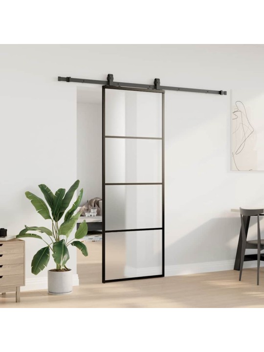 Bīdāmās durvis ar stiprinājumiem, melns, stikls, 76x205 cm