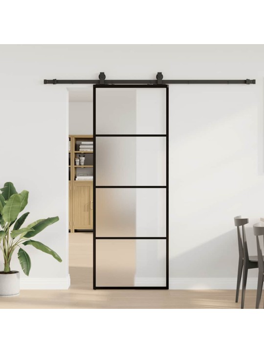 Bīdāmās durvis ar stiprinājumiem, melns, stikls, 76x205 cm