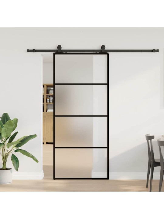 Bīdāmās durvis ar stiprinājumiem, melns, stikls, 90x205 cm