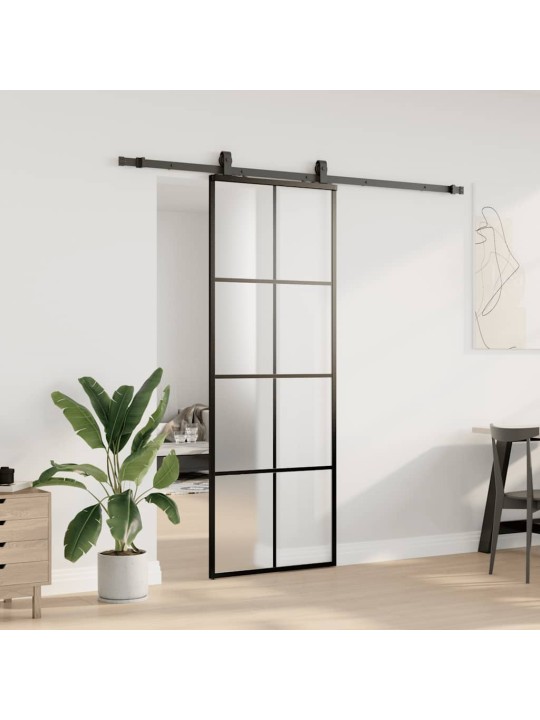Bīdāmās durvis ar stiprinājumiem, melns, stikls, 76x205 cm