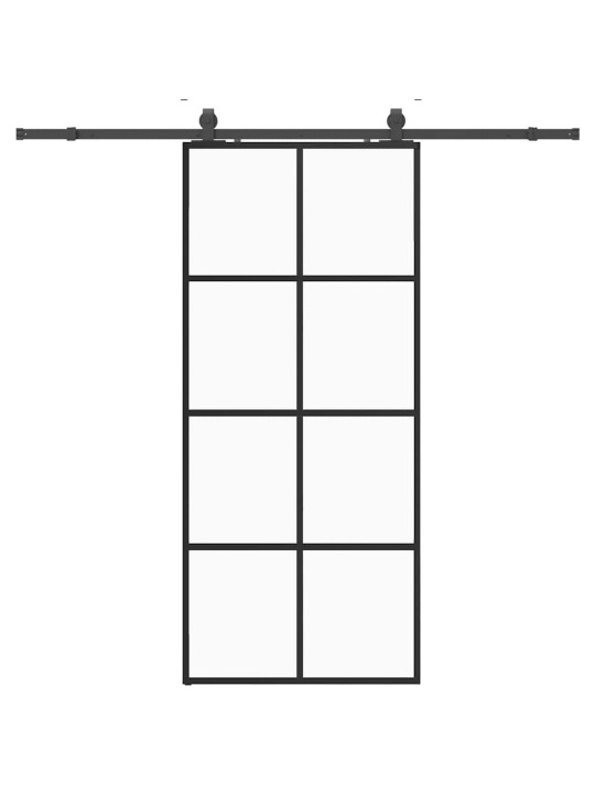 Bīdāmās durvis ar stiprinājumiem, melns, stikls, 90x205 cm