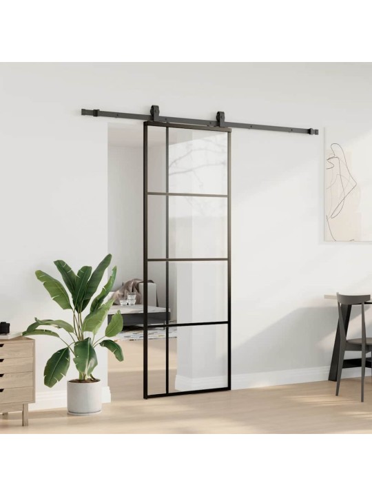 Bīdāmās durvis ar stiprinājumiem, melns, stikls, 76x205 cm