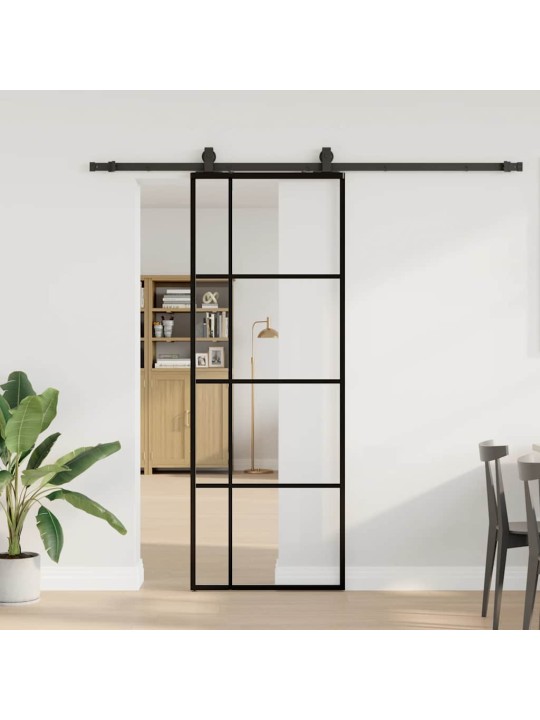Bīdāmās durvis ar stiprinājumiem, melns, stikls, 76x205 cm