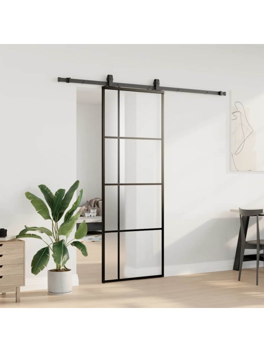 Bīdāmās durvis ar stiprinājumiem, melns, stikls, 76x205 cm