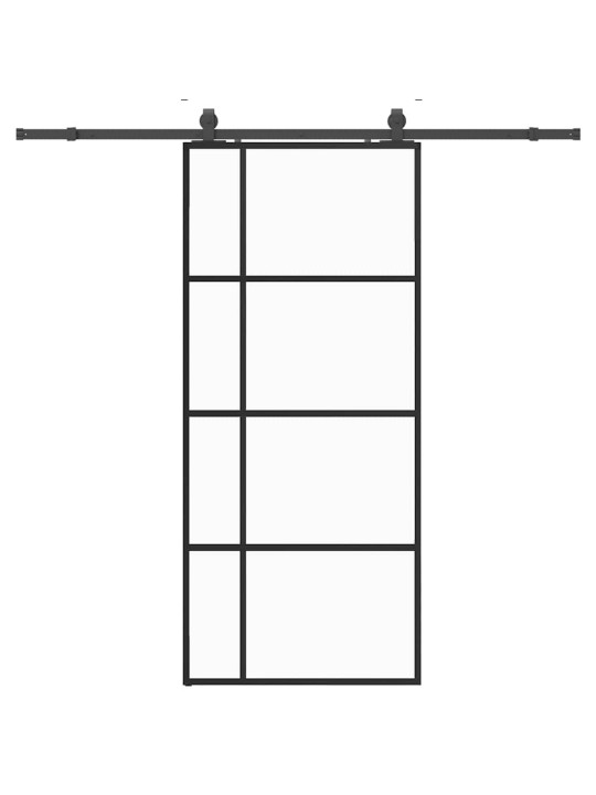 Bīdāmās durvis ar stiprinājumiem, melns, stikls, 90x205 cm
