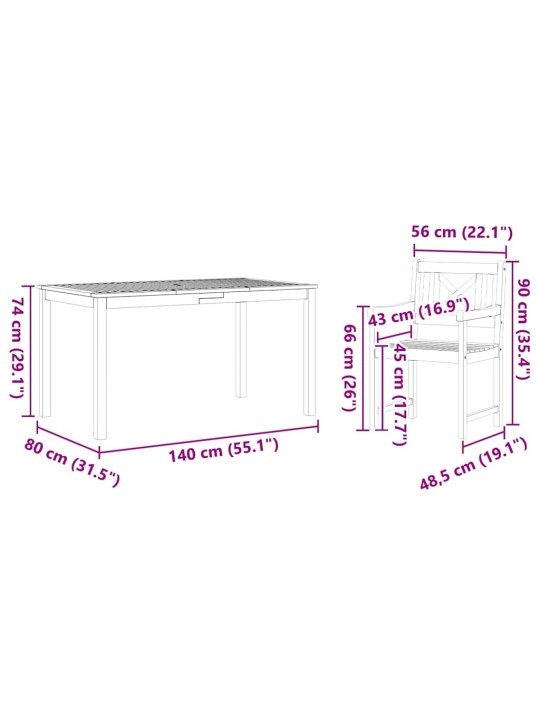 Dārza ēdamgalds 5 pcs brūna akācijas masīvkoks