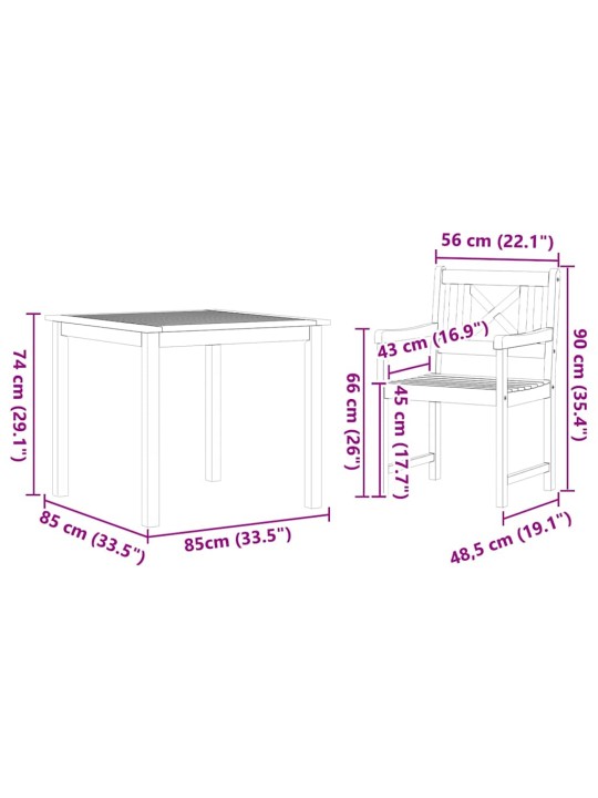 Dārza ēdamgalds 3 pcs brūna akācijas masīvkoks
