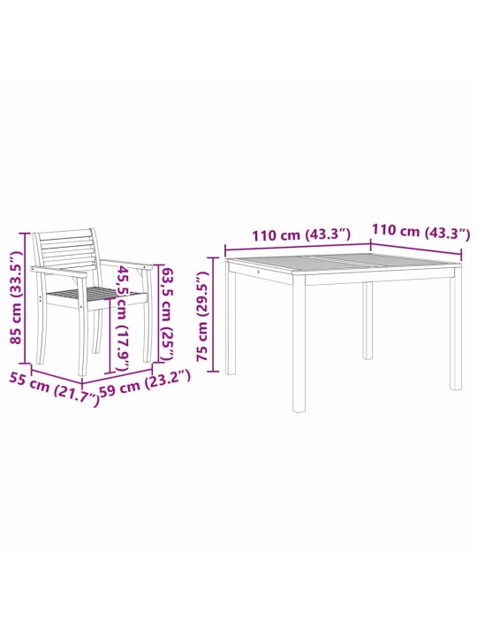 Dārza ēdamgalds 3 pcs brūna akācijas masīvkoks