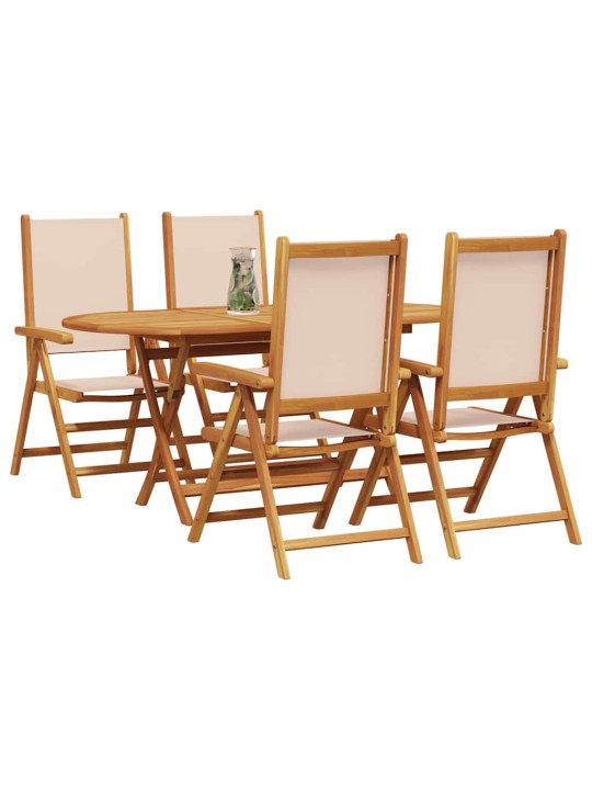 Dārza ēdamgalds saliekams 5 pcs bēša akācijas masīvkoks