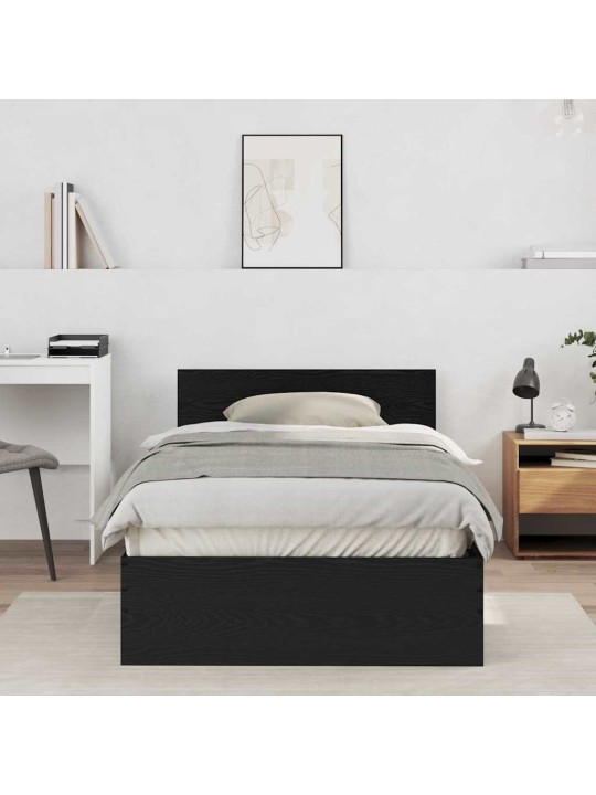 Gultas rāmis ar atzveltni melns ozolkoks 100 x 200 cm
