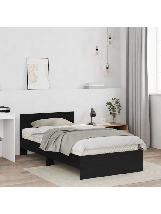 Gultas rāmis ar atzveltni melns ozolkoks 100 x 200 cm