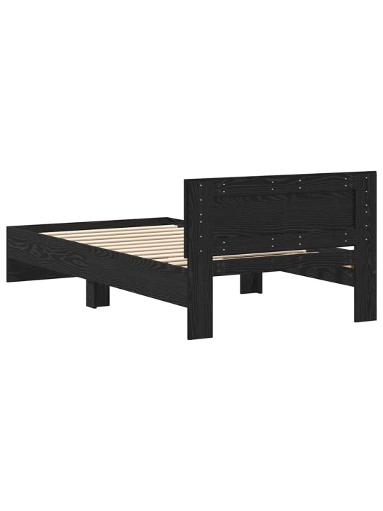 Gultas rāmis ar atzveltni melns ozolkoks 100 x 200 cm