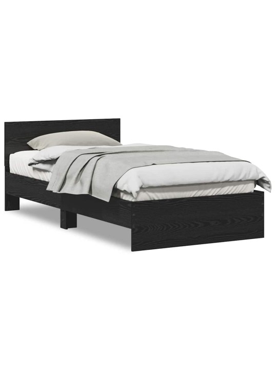 Gultas rāmis ar atzveltni melns ozolkoks 100 x 200 cm