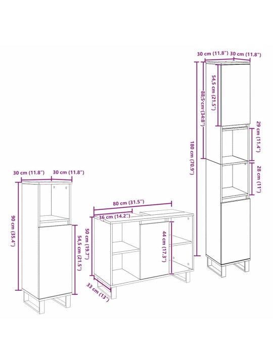 Vannas istabas mēbeļu komplekts 3 pcs brūna 30 x 30 x 180 cm