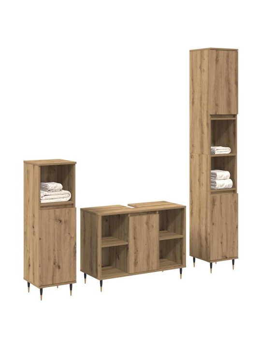 Vannasistabas mēbeļu komplekts ar durvīm 3 pcs artisānā ozols