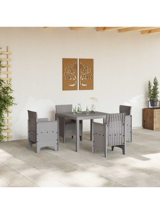 Dārza ēdamgalds 5 pcs gaiši pelēks polt rattan